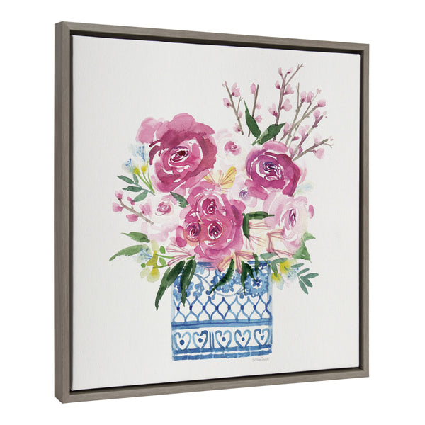 Kate & Laurel Sylvie Pink Blooms In Chinoiserie Framed Canvas By Patricia Shaw