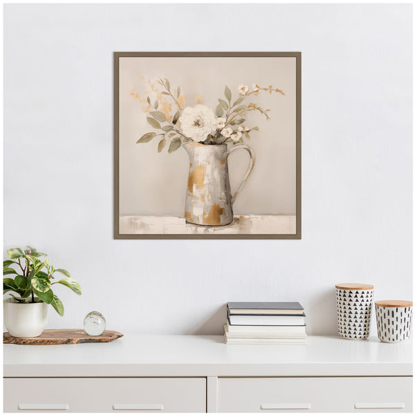 Kate & Laurel Sylvie Pitcher With Flowers Boho Country 1 Framed Canvas By The Creative Bunch Studio