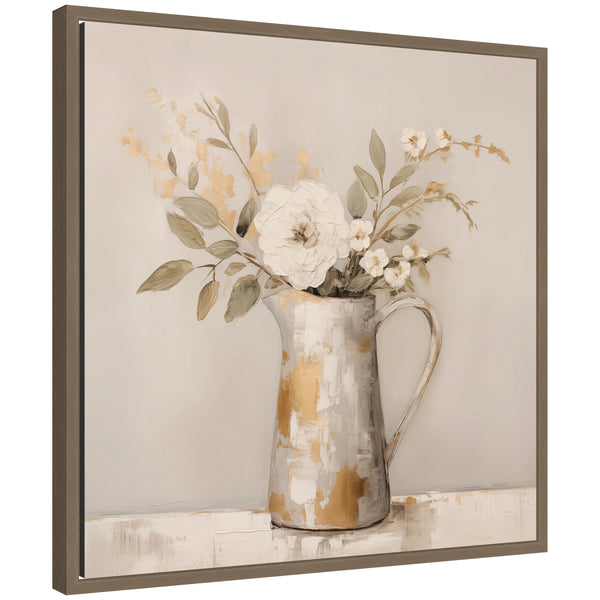 kate & laurel Sylvie Pitcher with Flowers Boho Country 1 Framed Canvas by The Creative Bunch Studio