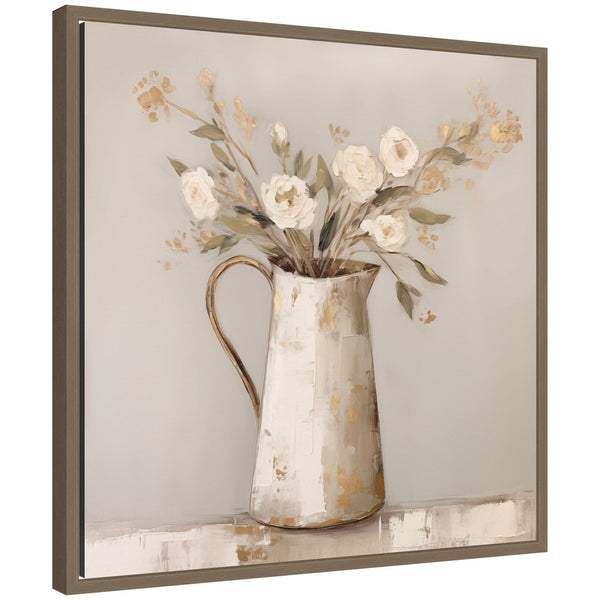Kate & Laurel Sylvie Pitcher With Flowers Boho Country 2 Framed Canvas By The Creative Bunch Studio