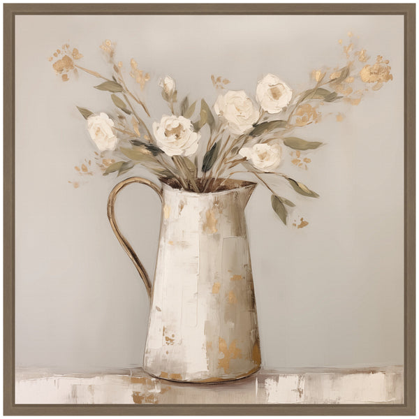 Kate & Laurel Sylvie Pitcher With Flowers Boho Country 2 Framed Canvas By The Creative Bunch Studio