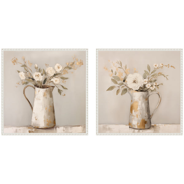 Kate & Laurel Sylvie Pitchers With Flowers Boho Country Framed Canvas Art Set By The Creative Bunch Studio