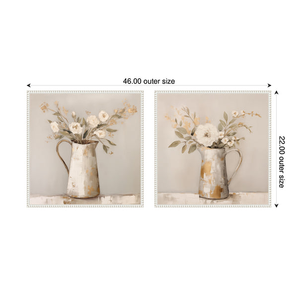 Kate & Laurel Sylvie Pitchers With Flowers Boho Country Framed Canvas Art Set By The Creative Bunch Studio