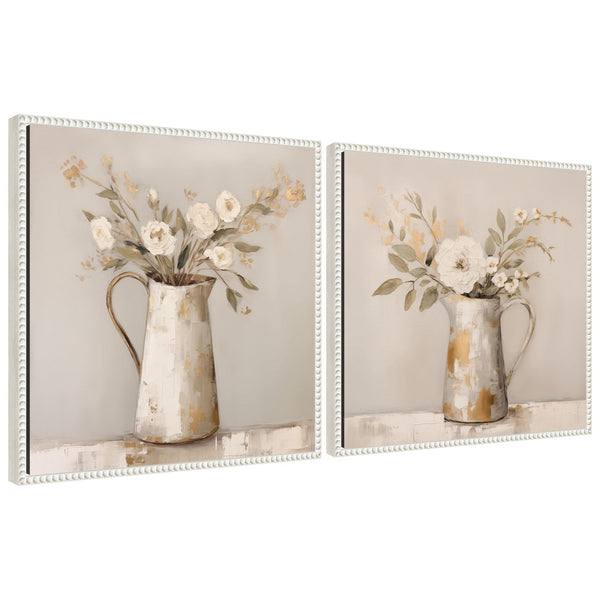 kate & laurel Sylvie Pitchers with Flowers Boho Country Framed Canvas Art Set by The Creative Bunch Studio