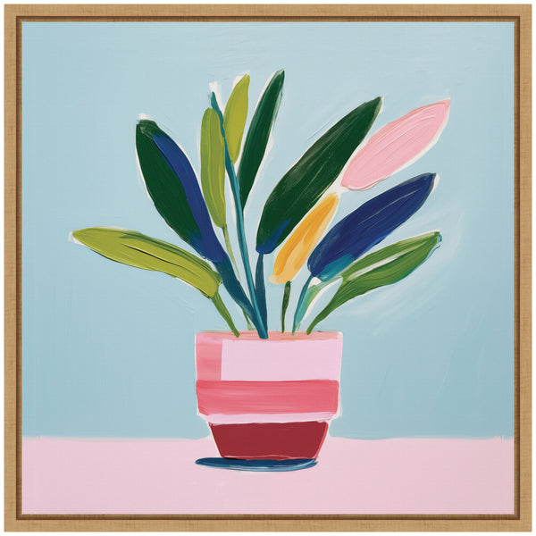 Kate & Laurel Sylvie Playful Potted Plant Still Life Framed Canvas By The Creative Bunch Studio