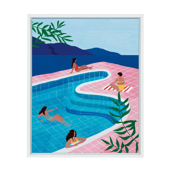 kate & laurel Sylvie Pool Ladies Framed Canvas By Maja Tomljanovic