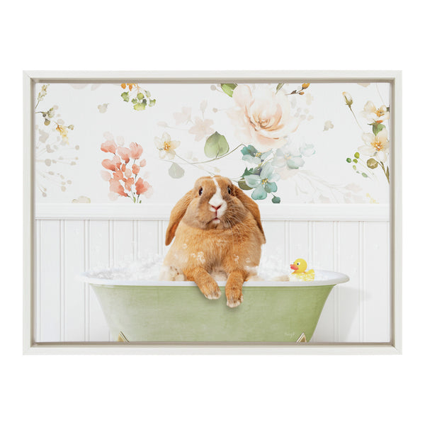 Kate & Laurel Sylvie Pudgy Bunny In Floral Bubble Bath Framed Canvas By Amy Peterson Art Studio