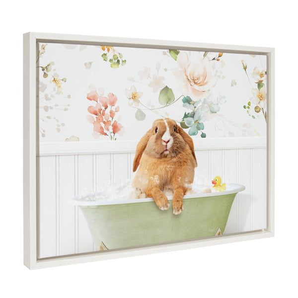 kate & laurel Sylvie Pudgy Bunny in Floral Bubble Bath Framed Canvas by Amy Peterson Art Studio