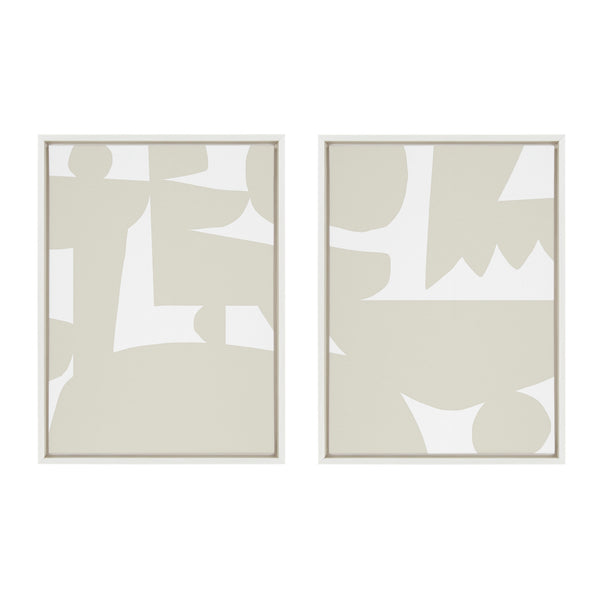 kate & laurel Sylvie Quiet Jungle 1 left and Right Neutral Abstract Framed Canvas by Kelly Knaga
