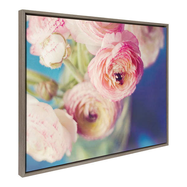 Kate & Laurel Sylvie Ranunculus In Blue Framed Canvas By Kristybee