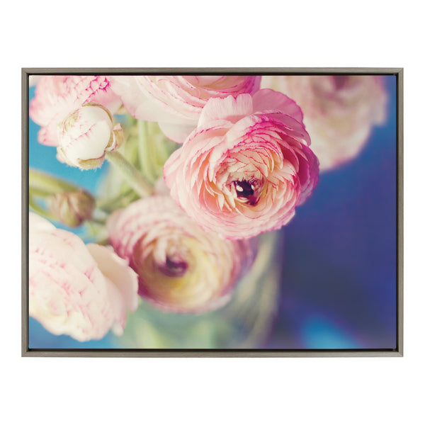 kate & laurel Sylvie Ranunculus in Blue Framed Canvas by Kristybee