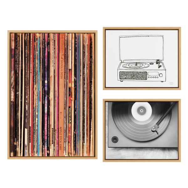 kate & laurel Sylvie Record Player Framed Canvas Set by Various Artists