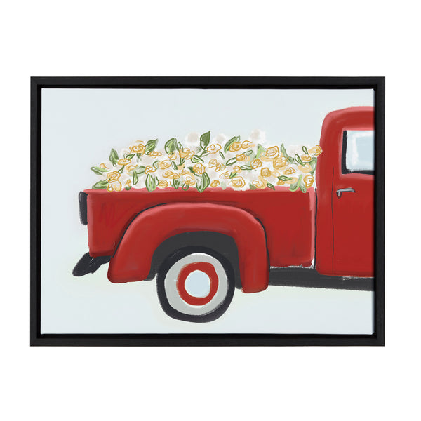 Kate & Laurel Sylvie Red Truck With Flowers Framed Canvas By Border Bloom