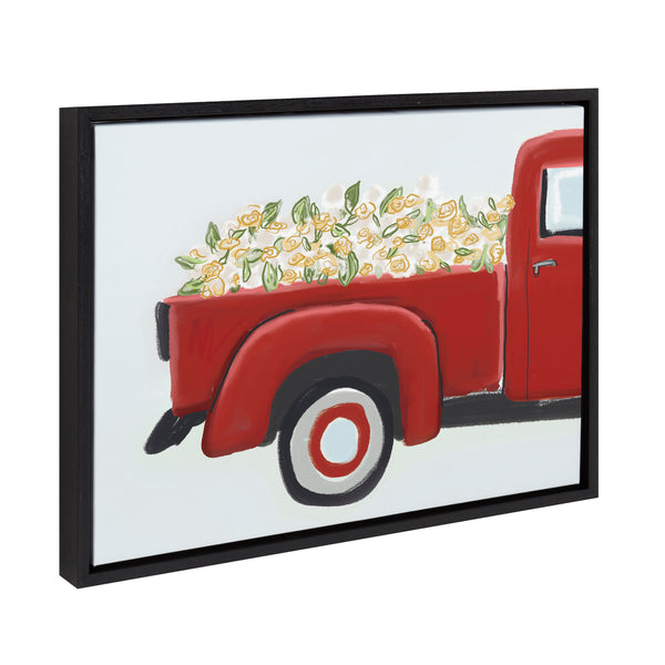 kate & laurel Sylvie Red Truck with Flowers Framed Canvas by Border Bloom