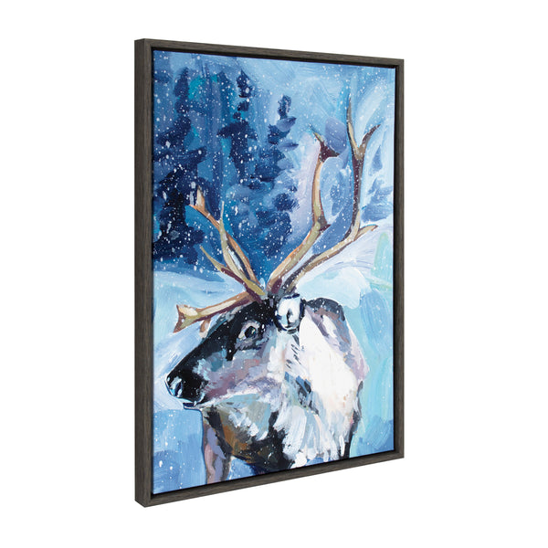 Kate & Laurel Sylvie Reindeer In Snow Framed Canvas By Rachel Christopoulos