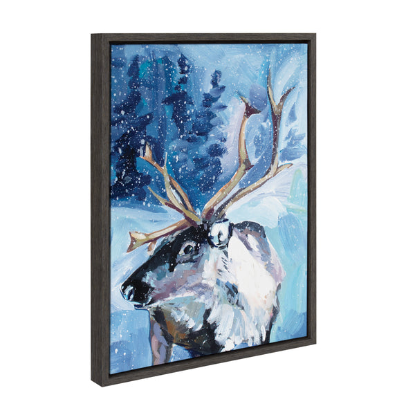kate & laurel Sylvie Reindeer In Snow Framed Canvas by Rachel Christopoulos