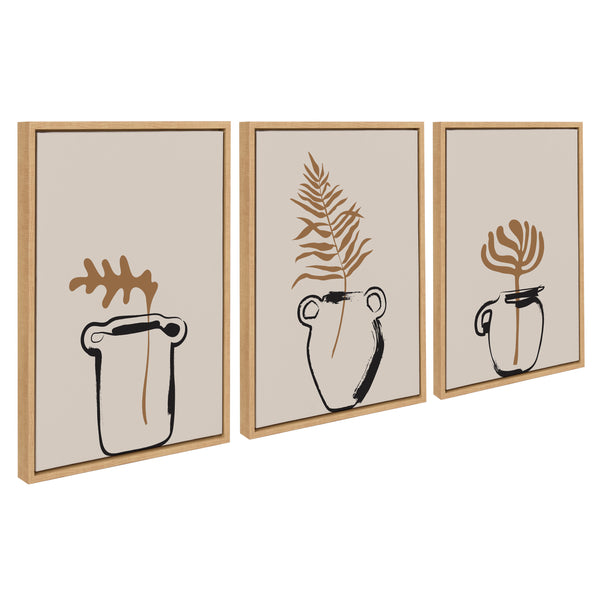 kate & laurel Sylvie Relaxed Retro Illustrated Botanical Vase Framed Canvas Art Set by The Creative Bunch Studio