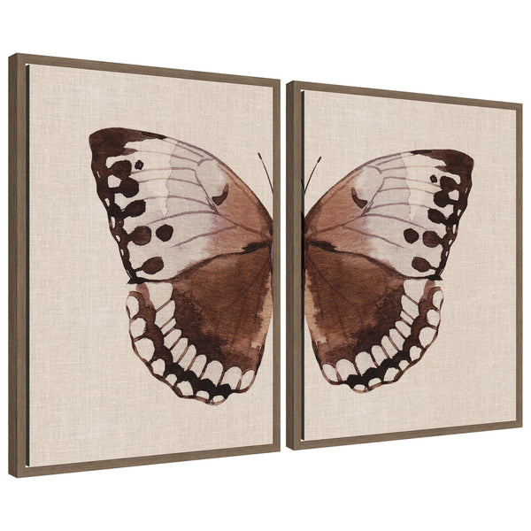 Kate & Laurel Sylvie Retro Butterfly Watercolor - 2 Piece Framed Canvas Art Set By The Creative Bunch Studio