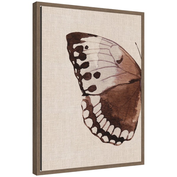 Kate & Laurel Sylvie Retro Butterfly Watercolor Diptych Neutral Burlap Left Framed Canvas By The Creative Bunch Studio