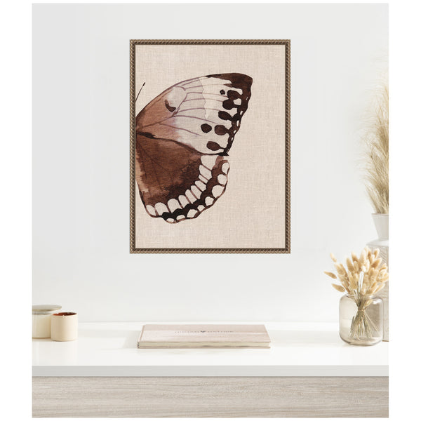 Kate & Laurel Sylvie Retro Butterfly Watercolor Diptych Neutral Burlap Right Framed Canvas By The Creative Bunch Studio