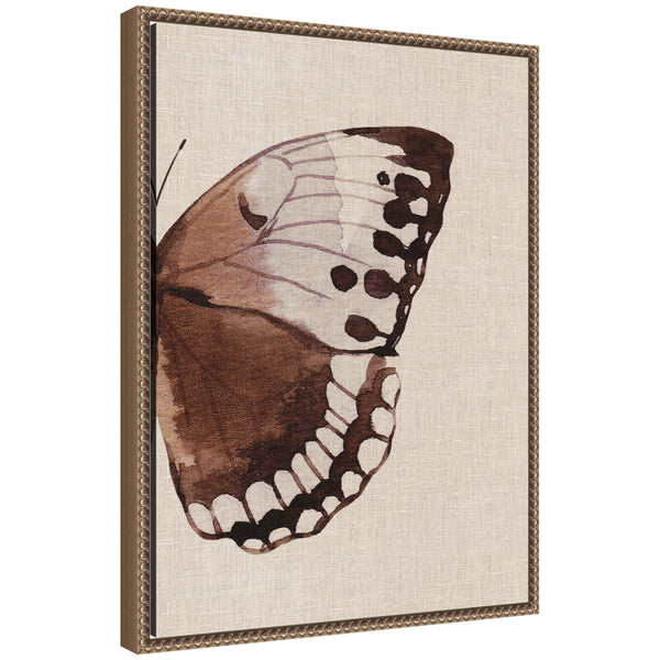 kate & laurel Sylvie Retro Butterfly Watercolor Diptych Neutral Burlap Right Framed Canvas by The Creative Bunch Studio