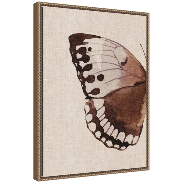 kate & laurel Sylvie Retro Butterfly Watercolor Diptych Neutral Burlap Left Framed Canvas by The Creative Bunch Studio