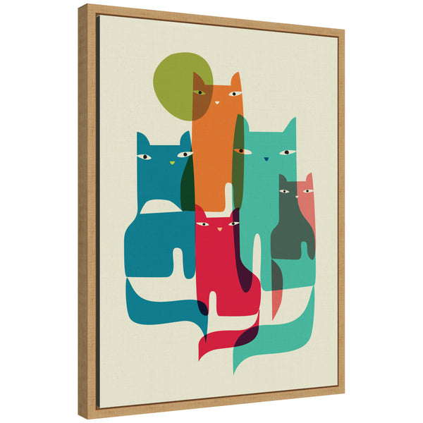 Kate & Laurel Sylvie Retro Cats Under The Moon Framed Canvas By Rachel Lee