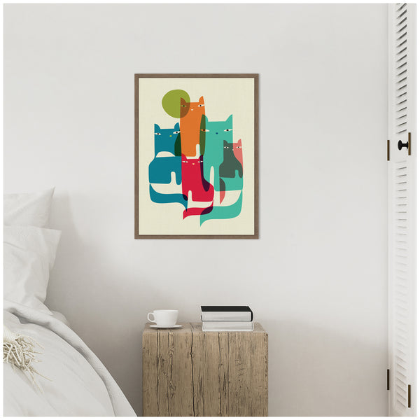 Kate & Laurel Sylvie Retro Cats Under The Moon Framed Canvas By Rachel Lee