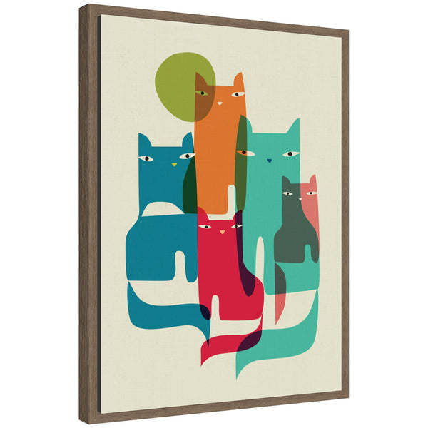 kate & laurel Sylvie Retro Cats Under The Moon Framed Canvas by Rachel Lee