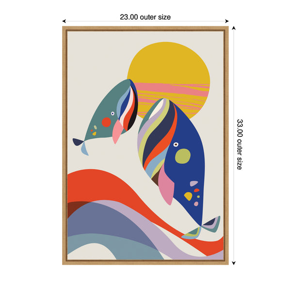 Kate & Laurel Sylvie Retro Coastal Mom And Baby Whales Framed Canvas By Rachel Lee