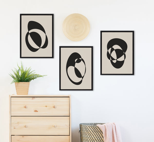 Kate & Laurel Sylvie Retro Midcentury Modern Abstract Graphic Shapes Framed Canvas Art Set By The Creative Bunch Studio