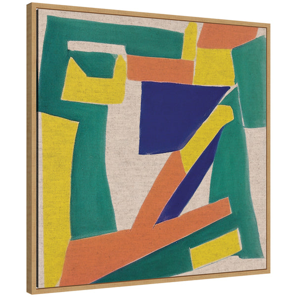 Kate & Laurel Sylvie Retro Refresh Painterly Shapes Neutral Linen Framed Canvas By The Creative Bunch Studio