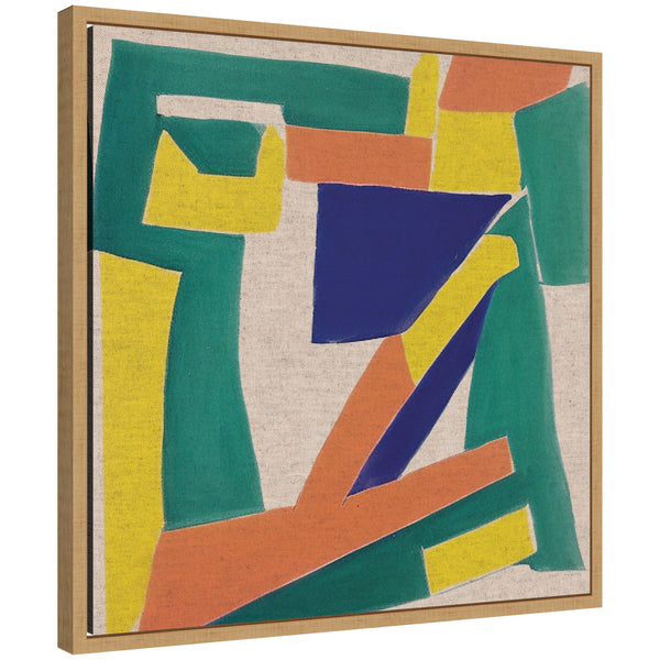 kate & laurel Sylvie Retro Refresh Painterly Shapes Neutral Linen Framed Canvas by The Creative Bunch Studio