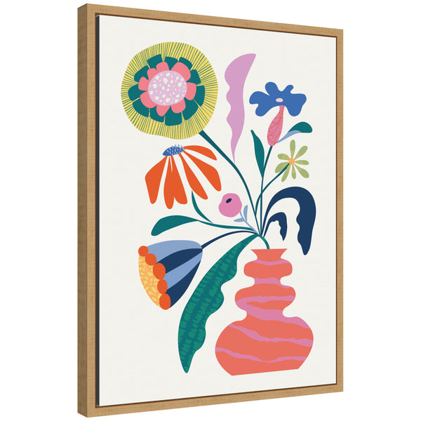 kate & laurel Sylvie Retro Whimsical Floral Vase Framed Canvas by Rachel Lee