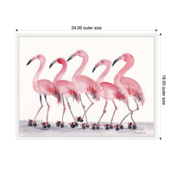 Kate & Laurel Sylvie Roller Skating Flamingos Framed Canvas By Patricia Shaw