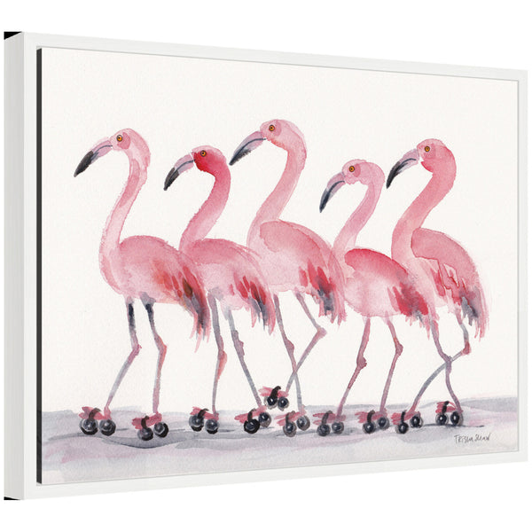 kate & laurel Sylvie Roller Skating Flamingos Framed Canvas by Patricia Shaw