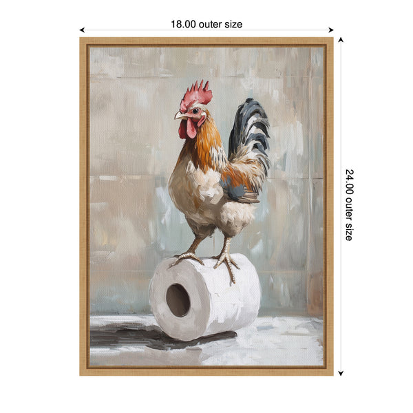 Kate & Laurel Sylvie Rooster Standing With Toilet Paper Rolls Bathroom Art Framed Canvas By The Creative Bunch Studio