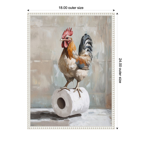 Kate & Laurel Sylvie Rooster Standing With Toilet Paper Rolls Bathroom Art Framed Canvas By The Creative Bunch Studio
