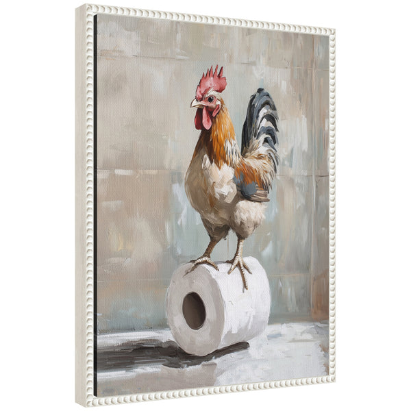 kate & laurel Sylvie Rooster Standing with Toilet Paper Rolls Bathroom Art Framed Canvas by The Creative Bunch Studio