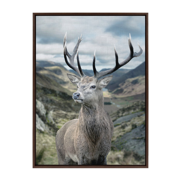 Kate & Laurel Sylvie Rosebud Deer Portrait With Linen Texture Framed Canvas By The Creative Bunch Studio