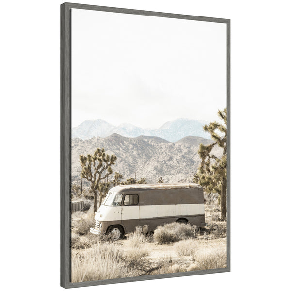 kate & laurel Sylvie Rustic Desert Vintage Van in Joshua Tree Framed Canvas by Saint and Sailor Studios