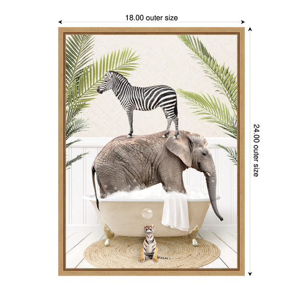Kate & Laurel Sylvie Safari Animals In Palm Bath Framed Canvas By Amy Peterson