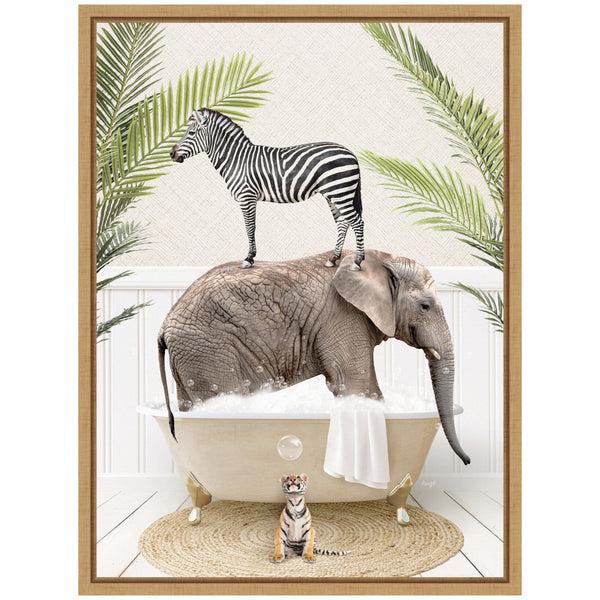 Kate & Laurel Sylvie Safari Animals In Palm Bath Framed Canvas By Amy Peterson