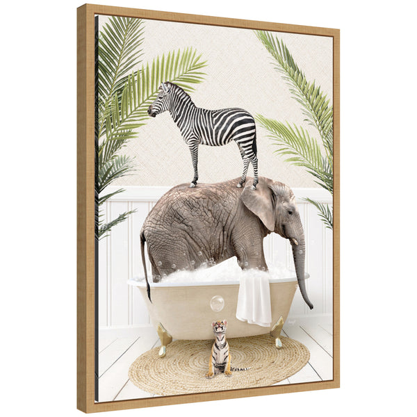 kate & laurel Sylvie Safari Animals in Palm Bath Framed Canvas by Amy Peterson