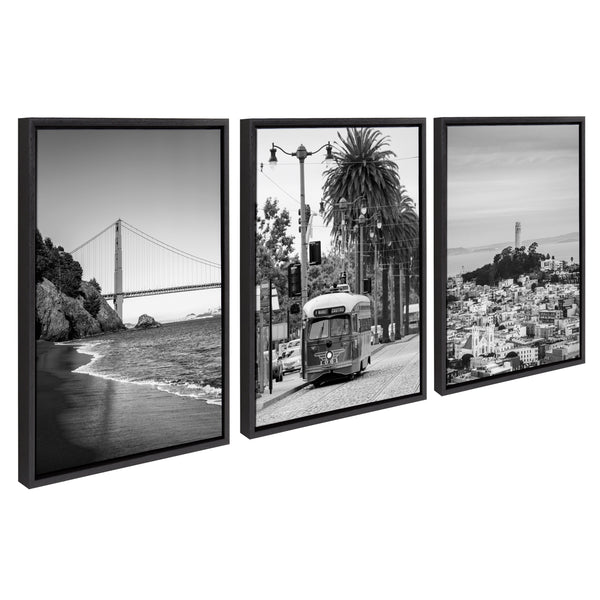 Kate & Laurel Sylvie San Francisco Black And White Framed Canvas Art Set By Crystal Lynn Collins