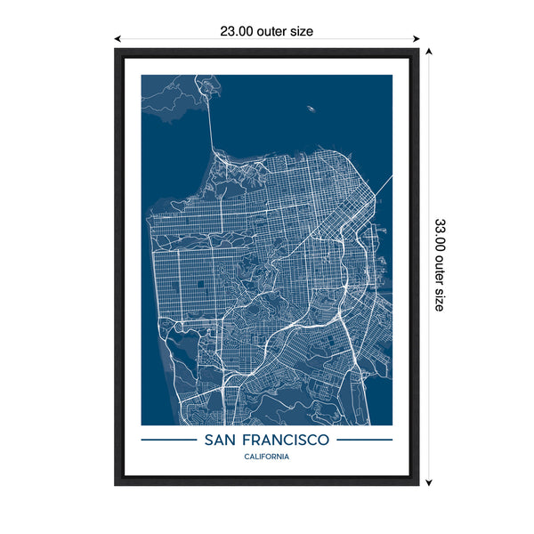Kate & Laurel Sylvie San Francisco Map Regal Blue Framed Canvas By Jake Goossen