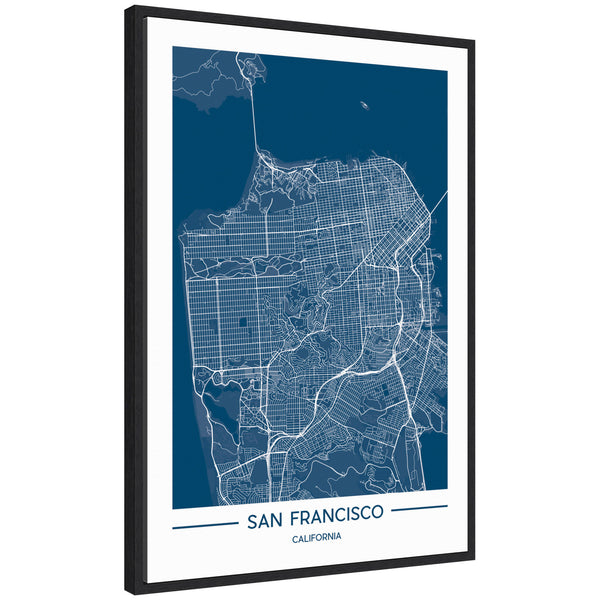 kate & laurel Sylvie San Francisco Map Regal Blue Framed Canvas by Jake Goossen