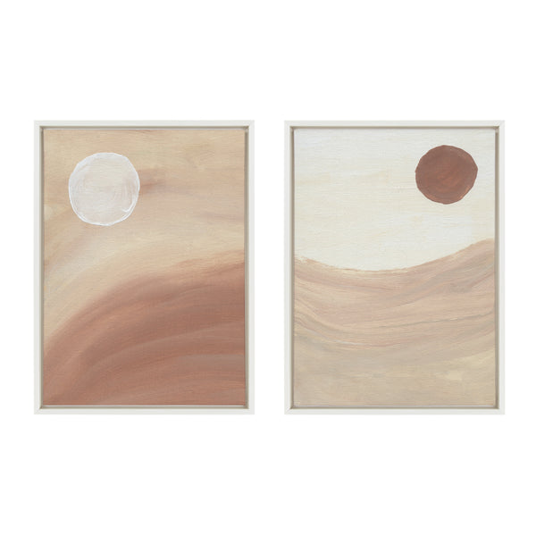 Kate & Laurel Sylvie Sandy Moon And Carmamel Sunset Framed Canvas Art Set By Mentoring Positives