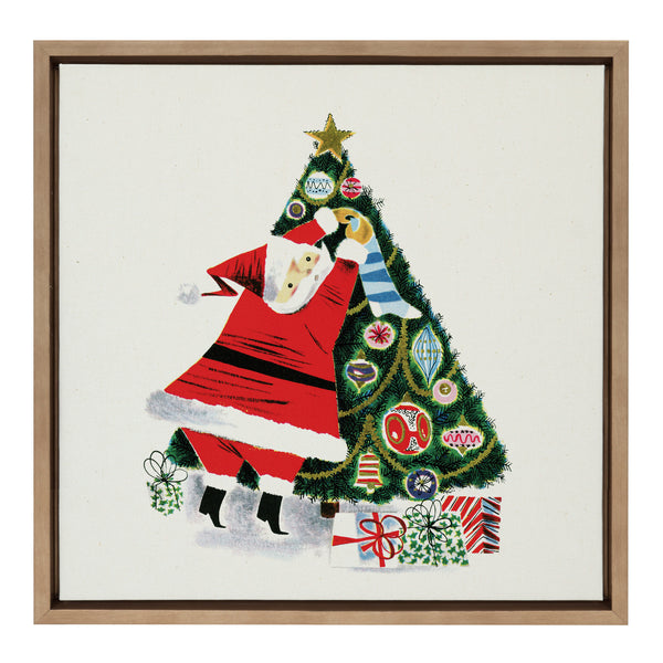 Kate & Laurel Sylvie Santa Claus Decorating Tree Framed Canvas By Corinna Buchholz Of Piddix