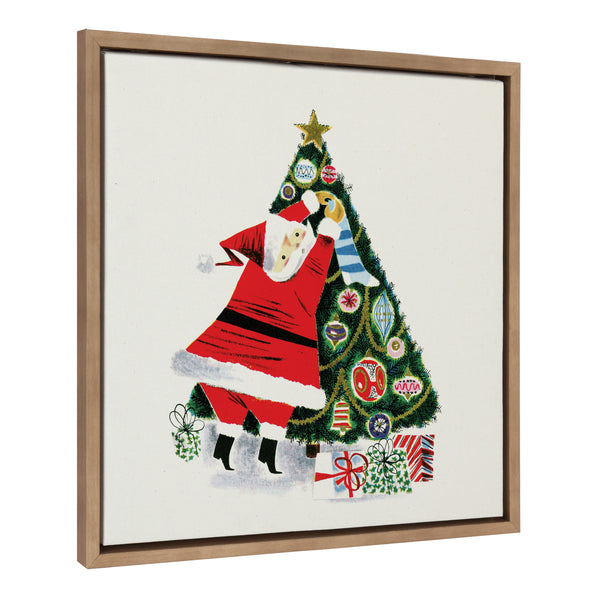 kate & laurel Sylvie Santa Claus Decorating Tree Framed Canvas by Corinna Buchholz of Piddix
